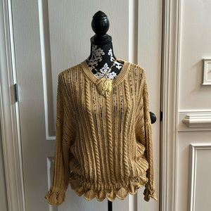 ZARA open knit sweater with ruffled bottom and ruffled sleeves NWOT